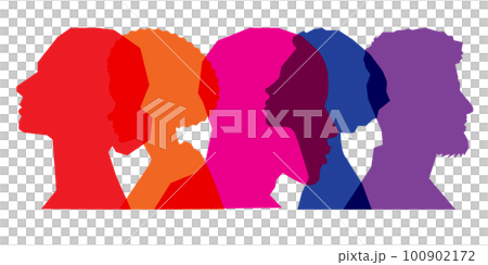 Colored silhouette people, Multiple exposure, Concept on diversity and teamwork Colored silhouette people, Multiple exposure, Concept on diversity and teamwork 100902172