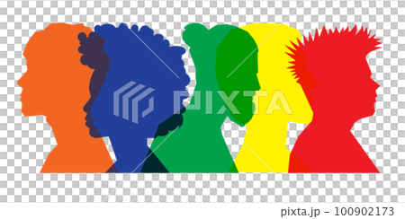Colored silhouette people, Multiple exposure, Concept on diversity and teamwork Colored silhouette people, Multiple exposure, Concept on diversity and teamwork 100902173