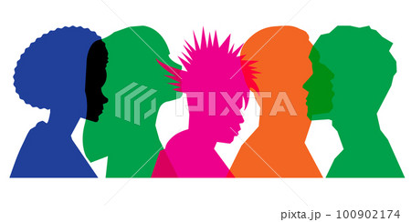 Colored silhouette people, Multiple exposure, Concept on diversity and teamwork Colored silhouette people, Multiple exposure, Concept on diversity and teamwork 100902174