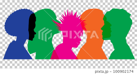 Colored silhouette people, Multiple exposure, Concept on diversity and teamwork Colored silhouette people, Multiple exposure, Concept on diversity and teamwork 100902174