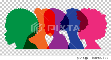 Colored silhouette people, Multiple exposure, Concept on diversity and teamwork 100902175