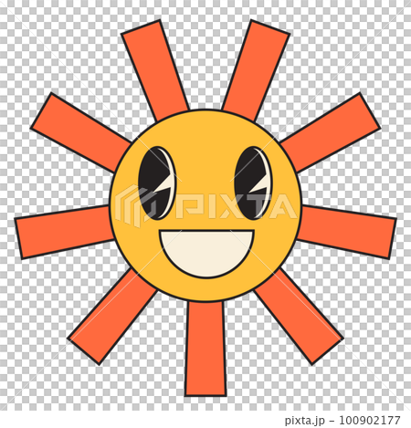 Groovy sun cartoon characters. Funny happy sun with eyes and smile. Groovy sun cartoon characters. Funny happy sun with eyes and smile. 100902177