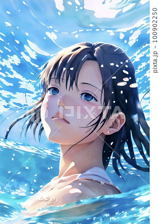 夏の少女　AI画像　イラスト 100902250