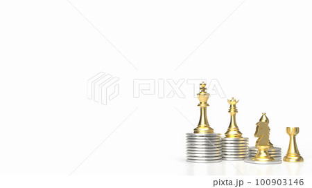 The gold chess and coins on white background for Business concept 3d rendering 100903146