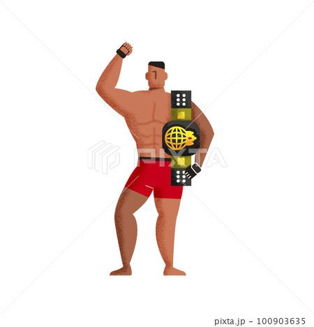 総合格闘技 MMA　チャンピオンベルトを掲げる男性のイラスト 100903635