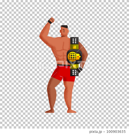 総合格闘技 MMA　チャンピオンベルトを掲げる男性のイラスト 100903635