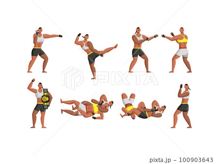総合格闘技 MMA　色々なポーズの女性イラストセット 100903643