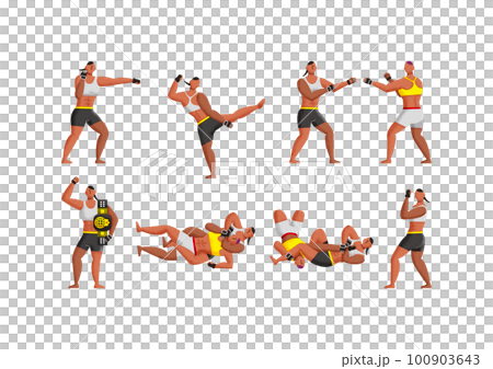 総合格闘技 MMA　色々なポーズの女性イラストセット 100903643
