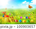 Beautiful Easter background with colorful Easter eggs 100903657