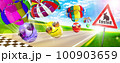 Beautiful Easter background with colorful Easter eggs 100903659