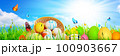 Beautiful Easter background with colorful Easter eggs 100903667