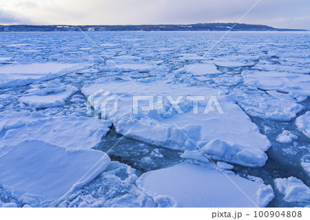 【北海道】網走 海面を覆い尽くす流氷 100904808