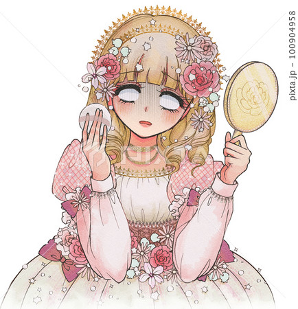 少女漫画イラスト・ファンデーションで肌荒れしたお姫様 少女漫画イラスト・ファンデーションで肌荒れしたお姫様 100904958