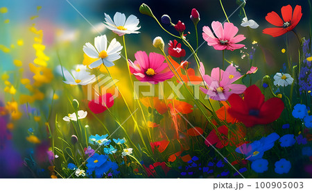 Illustration of a flower meadow in spring. Ai Generated. 100905003