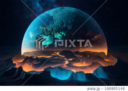 Earth view in space for happy earth day. Generative ai. 100905148