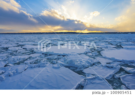 【流氷観光】網走 海面に押し寄せる流氷 100905451