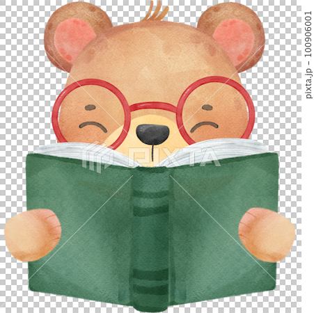 cute watercolour safari bear animals kid back to school reading book cartoon 100906001