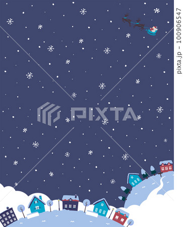 ポップでカラフルな街並みのある惑星 (冬・雪景色) 縦長バナーイラスト / クリスマスモチーフ 100906547