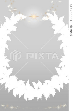 クリスマス☆縦型イラスト素材 柊のリース大シルエットと星 グレー背景 色違い・差分有 100906549