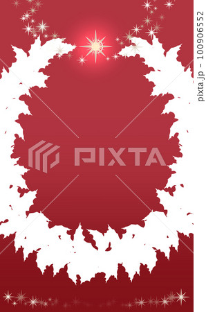 クリスマス☆縦型イラスト素材 柊のリース大シルエットと星 赤背景 色違い・差分有 100906552