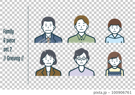悲しんでいる3世代の家族の6点セットno.2 100906761