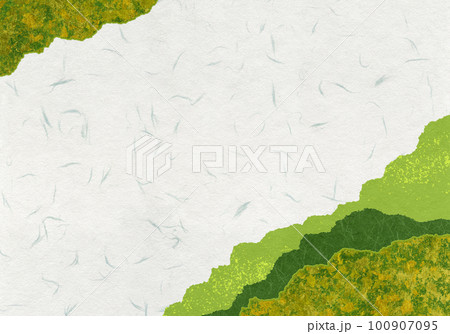 樹々が深まる季節の色を重ねた継ぎ紙、みどり色の和紙 樹々が深まる季節の色を重ねた継ぎ紙、みどり色の和紙 100907095