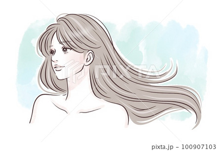 髪をなびかせる女性のイラスト素材 髪をなびかせる女性のイラスト素材 100907103