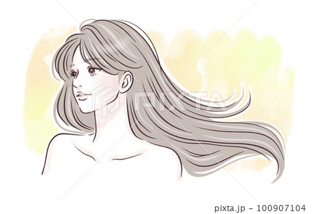 髪をなびかせる女性のイラスト素材 髪をなびかせる女性のイラスト素材 100907104