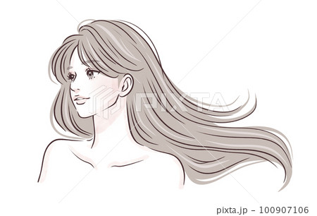 髪をなびかせる女性のイラスト素材 100907106