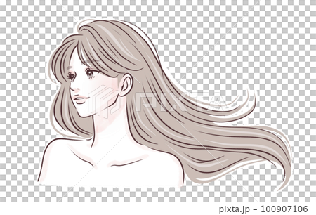 飄動頭髮的女人的插圖素材 飄動頭髮的女人的插圖素材 100907106