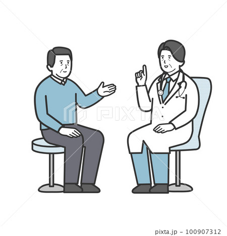 ベテラン医師に診察を受ける年配男性患者のイラスト ベテラン医師に診察を受ける年配男性患者のイラスト 100907312