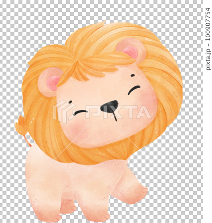 cute happy baby lion kid playful innocence animal cartoon watercolour illustration 100907754