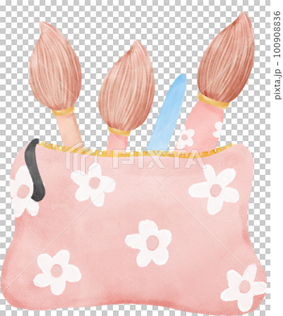 cute pastel school pencil stationary girly pouch bag  stationary cartoon  watercolour illustration cute pastel school pencil stationary girly pouch bag  stationary cartoon  watercolour illustration 100908836