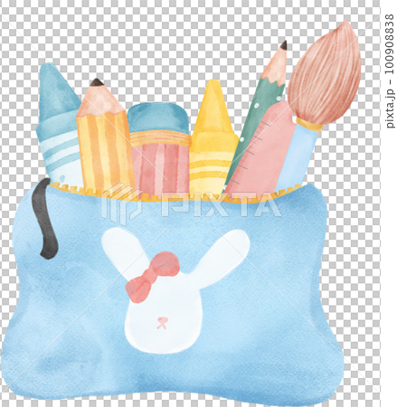 cute pastel school pencil stationary girly pouch bag  stationary cartoon  watercolour illustration cute pastel school pencil stationary girly pouch bag  stationary cartoon  watercolour illustration 100908838
