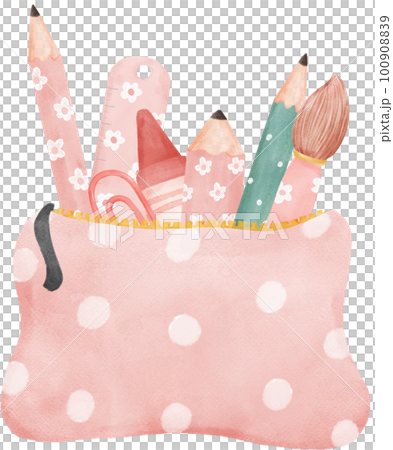 cute pastel school pencil stationary girly pouch bag  stationary cartoon  watercolour illustration cute pastel school pencil stationary girly pouch bag  stationary cartoon  watercolour illustration 100908839
