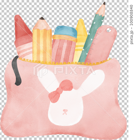 cute pastel school pencil stationary girly pouch bag stationary cartoon watercolour illustration cute pastel school pencil stationary girly pouch bag stationary cartoon watercolour illustration 100908840
