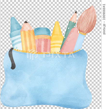 cute pastel school pencil stationary girly pouch bag stationary cartoon watercolour illustration cute pastel school pencil stationary girly pouch bag stationary cartoon watercolour illustration 100908841