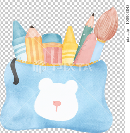 cute pastel school pencil stationary girly pouch bag stationary cartoon watercolour illustration cute pastel school pencil stationary girly pouch bag stationary cartoon watercolour illustration 100908842