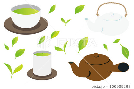 緑茶のイラストランダムセット_焦げ茶色系 100909292