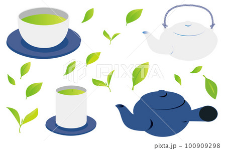 緑茶のイラストランダムセット_紺色系 100909298