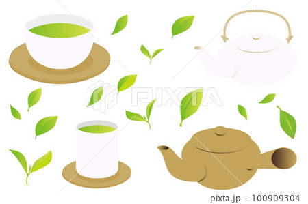 緑茶のイラストランダムセット_黄土色系 100909304