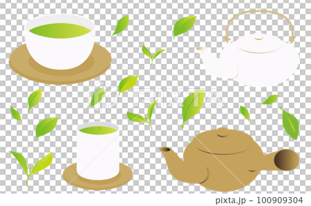 緑茶のイラストランダムセット_黄土色系 100909304