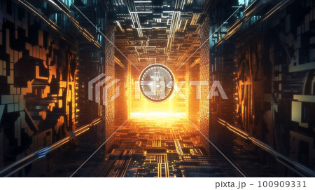 レトロなビットコインイメージ 100909331