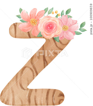 cute watercolour FLORAL wooden Alphabet letter Z 100909659