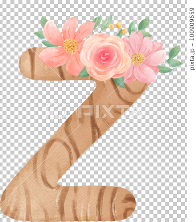 cute watercolour FLORAL wooden Alphabet letter Z 100909659