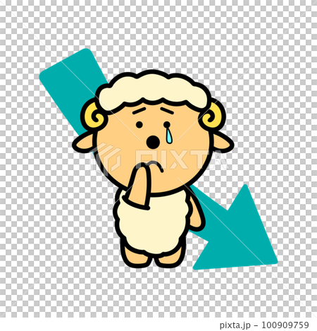ひつじと下矢印のイラスト 100909759