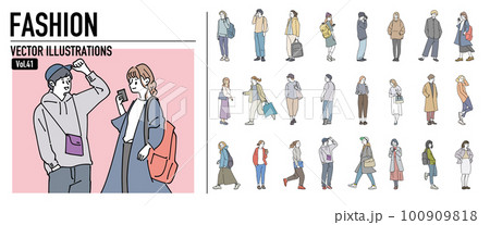 人物 ファッションおしゃれイラスト素材	 100909818