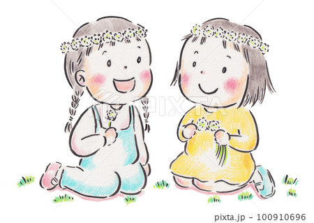 花かんむりを作る女の子 100910696