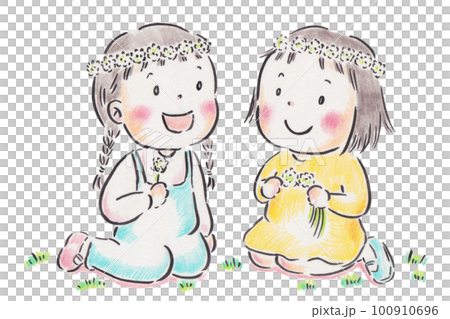 花かんむりを作る女の子 100910696