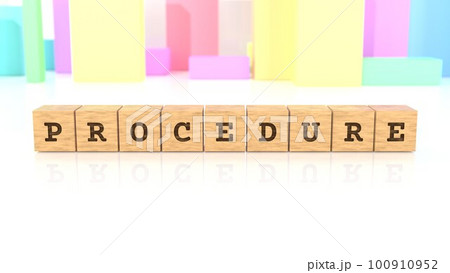 PROCEDUREの文字が印字された木製ブロック 100910952
